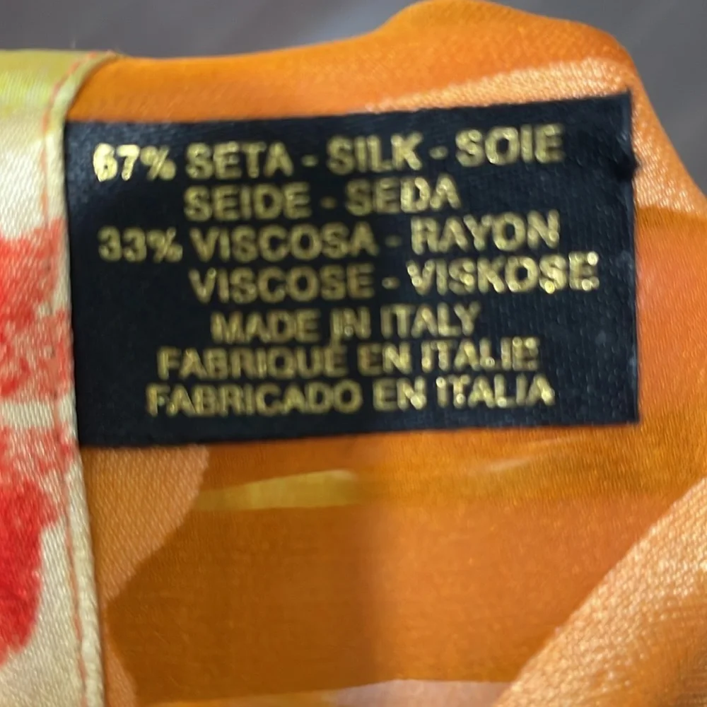 Vintage silk floral orange red green copper scarf. 60 x 11.5 in. Made in Italy